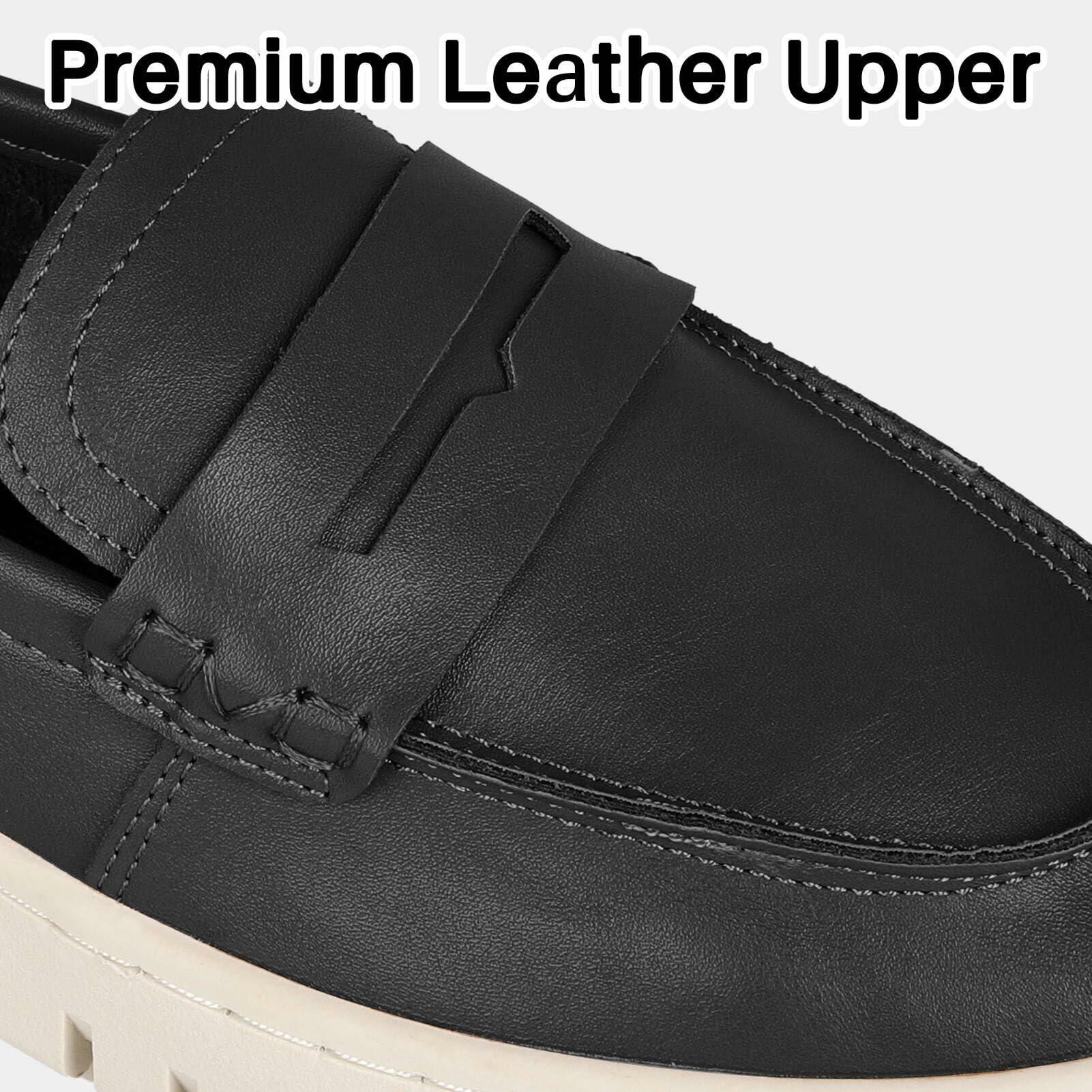 AIZIYOO Women's Leather Loafers Flats Slip-ons Black Size US 8.5-9