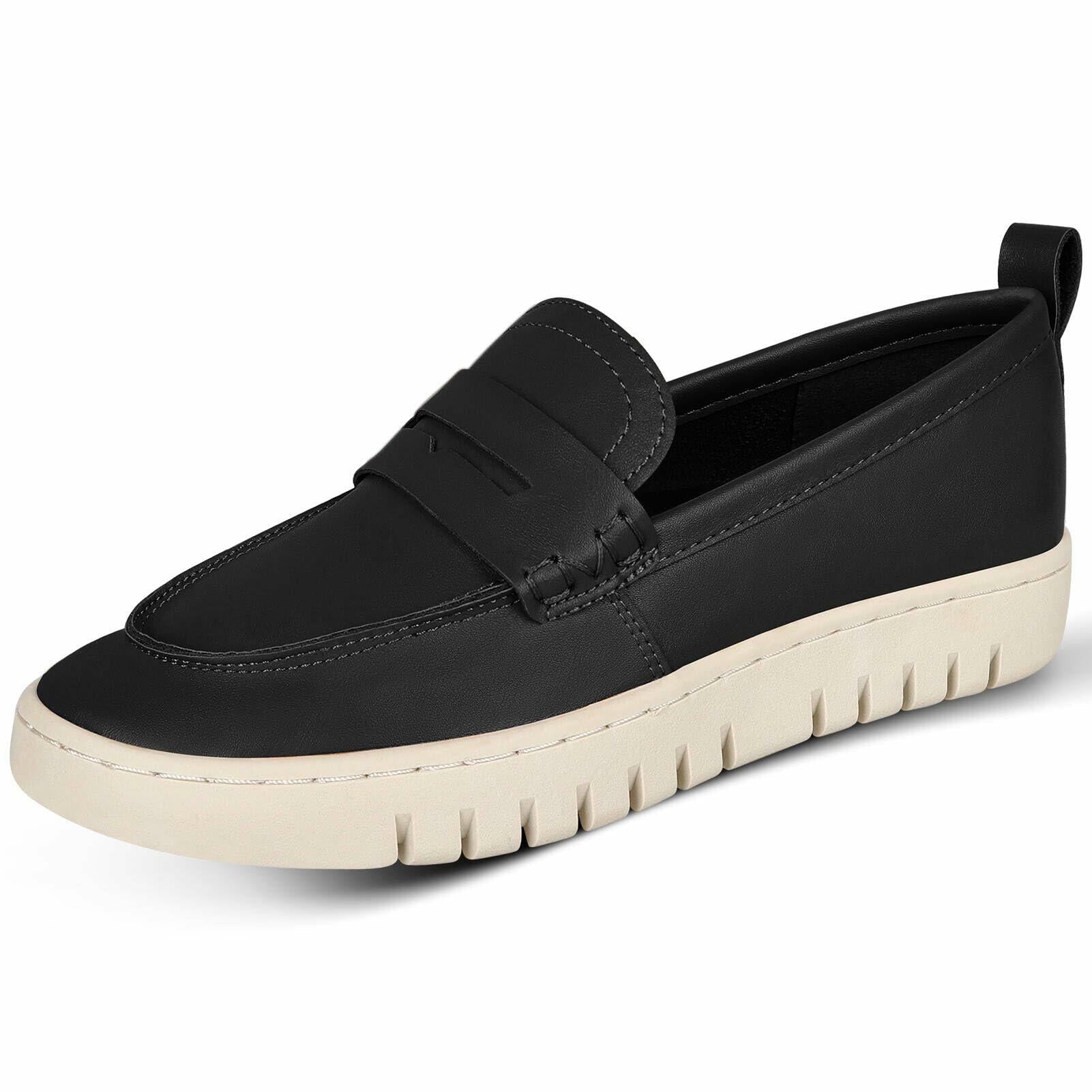 AIZIYOO Women's Leather Loafers Flats Slip-ons Black Size US 8.5-9