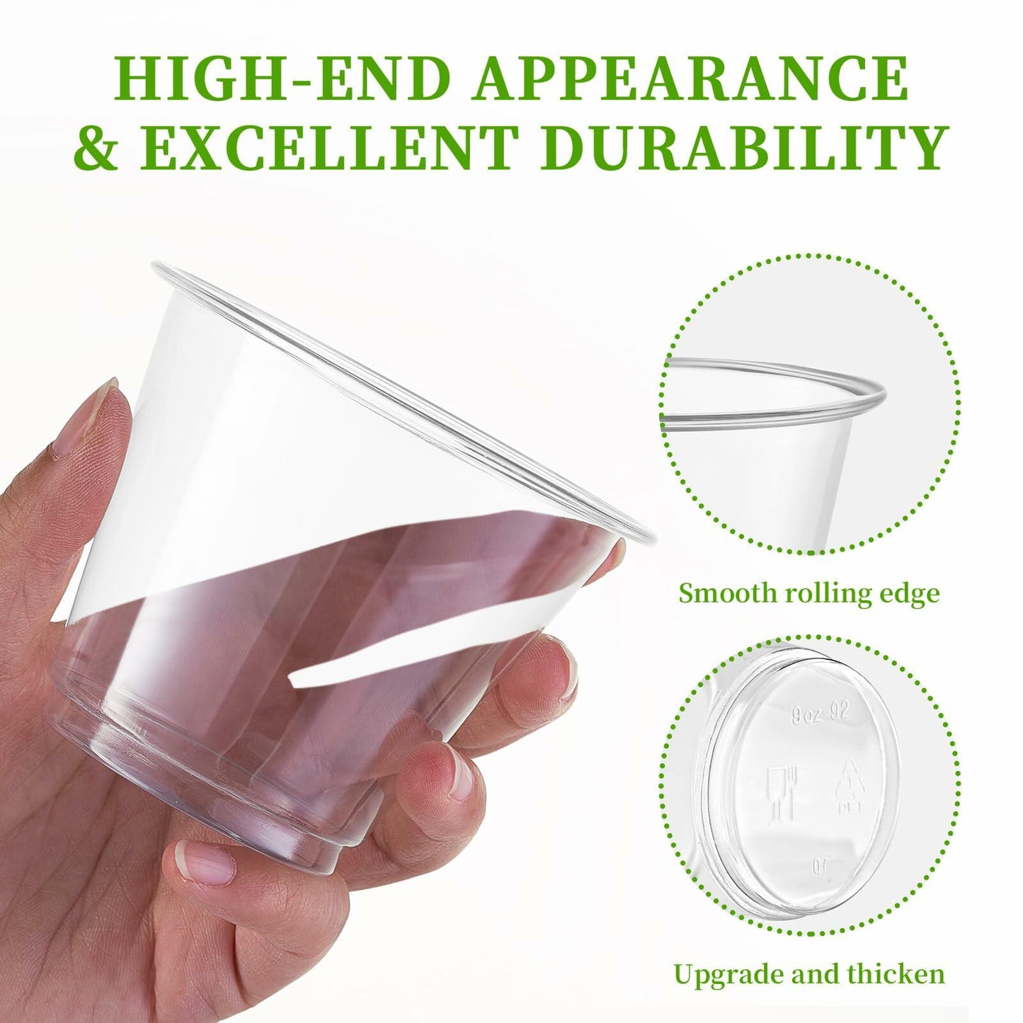 WELLIFE 9oz Clear Plastic Cups 200 Pack Disposable Party Glasses Wine Cold