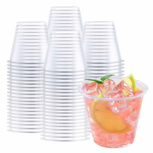 WELLIFE 9oz Clear Plastic Cups 200 Pack Disposable Party Glasses Wine Cold