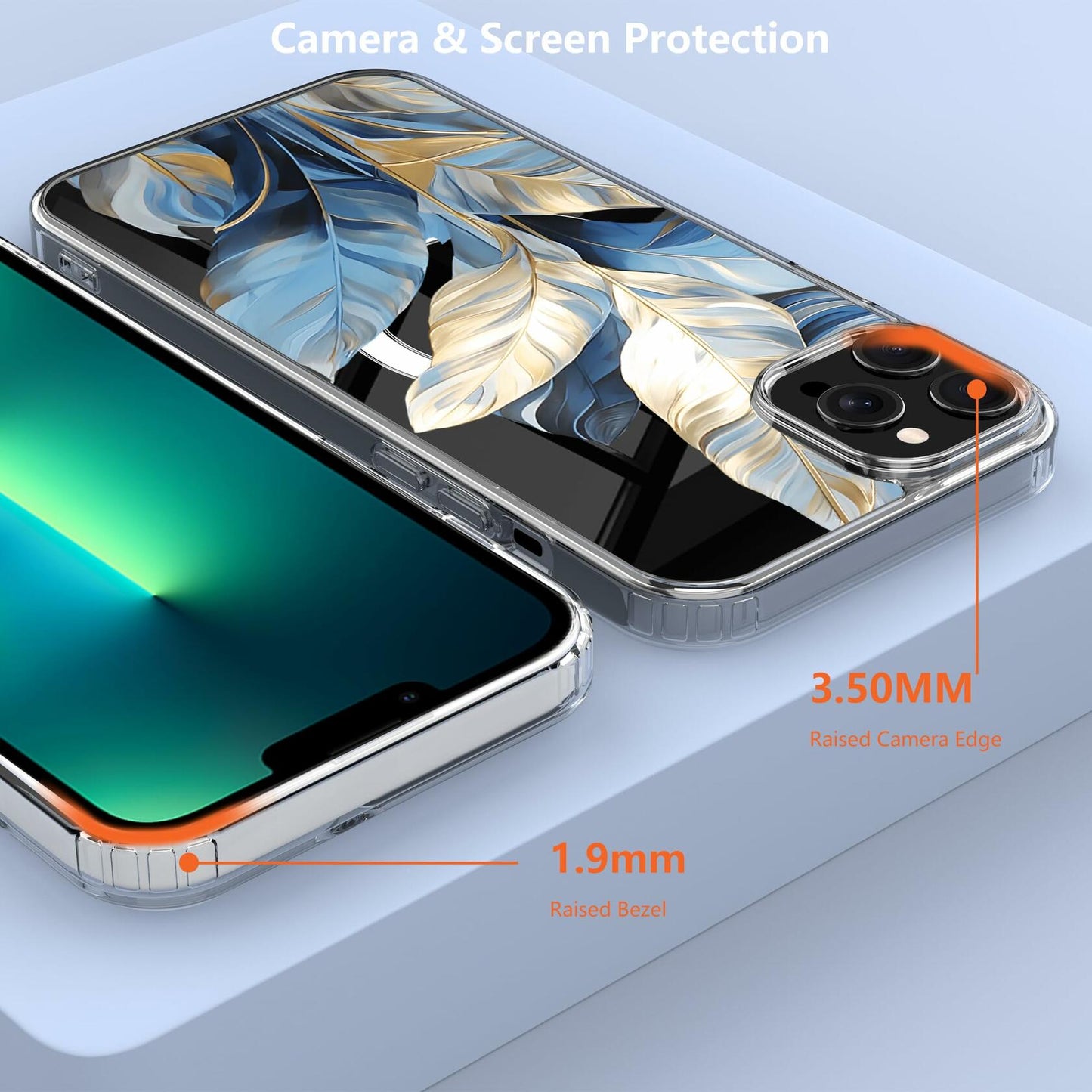 LORYVAN Magnetic Clear Case iPhone 12/12 Pro Floral Blue 6.1"