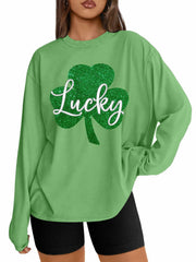 St Patrick's Day Oversized Lucky Shamrock Long Sleeve Tee Size M