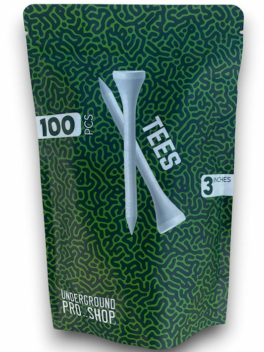 Underground Pro Shop Wood Golf Tees 3" Standard White Resealable Pack