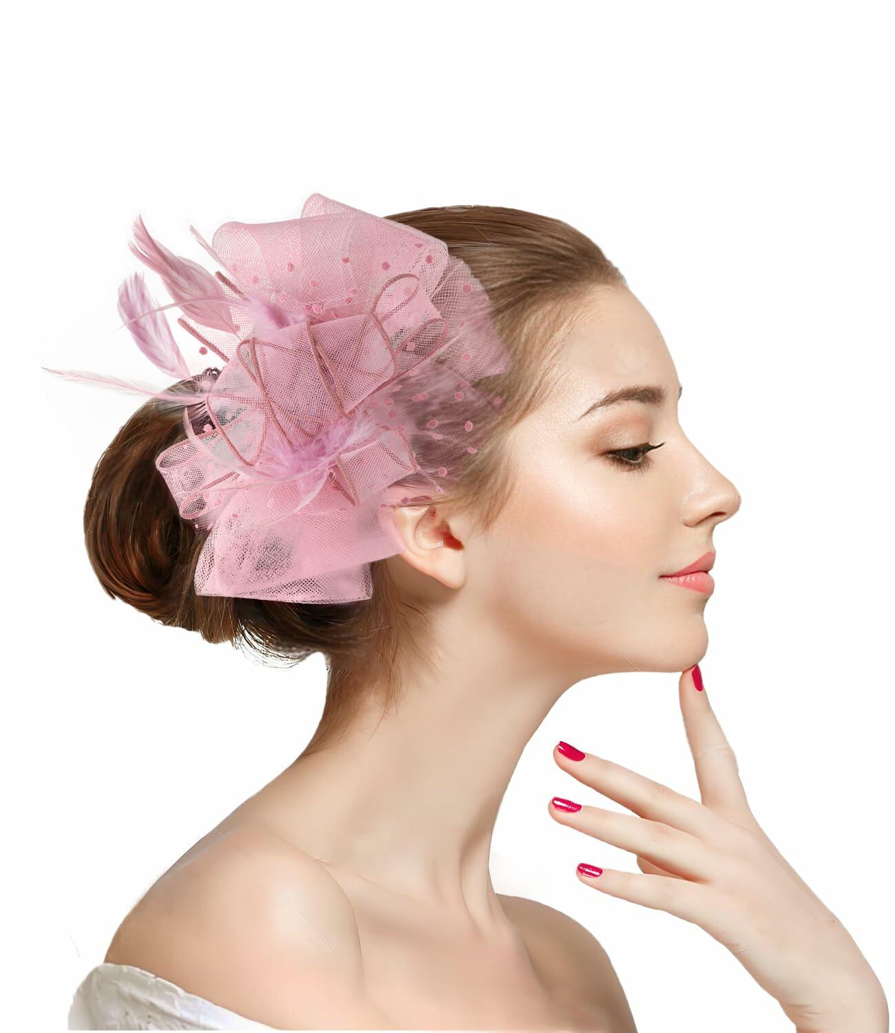 Unpifolov Fascinators Flower Mesh Feathers Headwear Light Purple