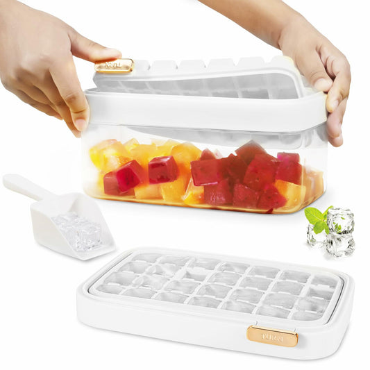 Ice Cube Tray 2-Pack with Lid, Bin & Scoop, 56 Pcs, Green Color
