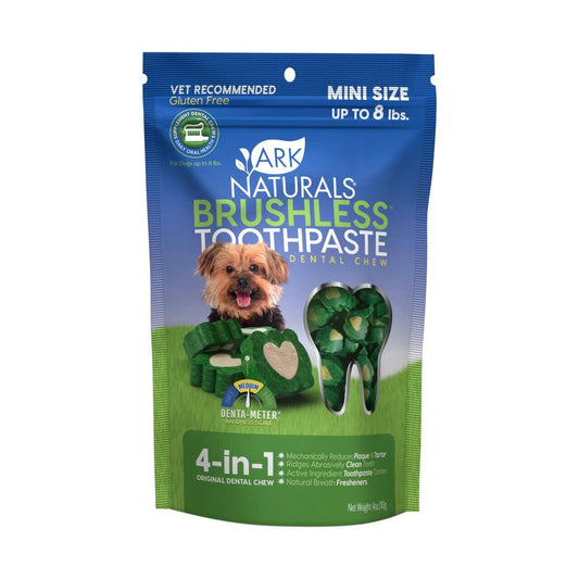 BestBy07/25 Ark Naturals Brushless Toothpaste Dog Dental Chews Mini 4oz 1 Pack