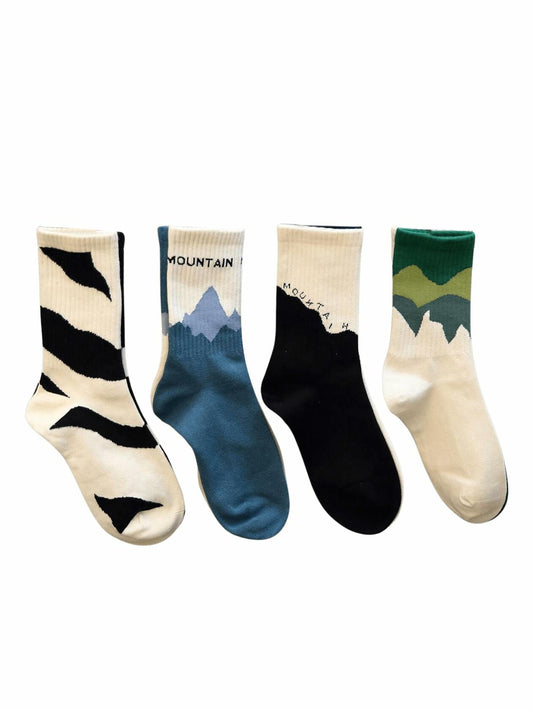 SHENHE Men's 4 Pairs Patterned Graphic Crew Socks Multicolor Size 39-42