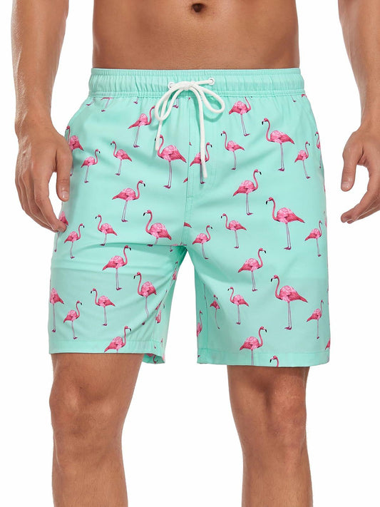 SHEKINI Mens Swim Trunks Quick Dry Compression Lining Pockets Light Green XL