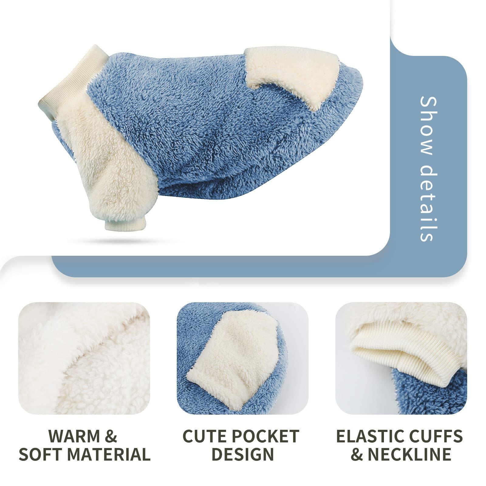 LESYPET Fleece Dog Sweater Small Medium Dogs Pullover Blue Size XX-Large