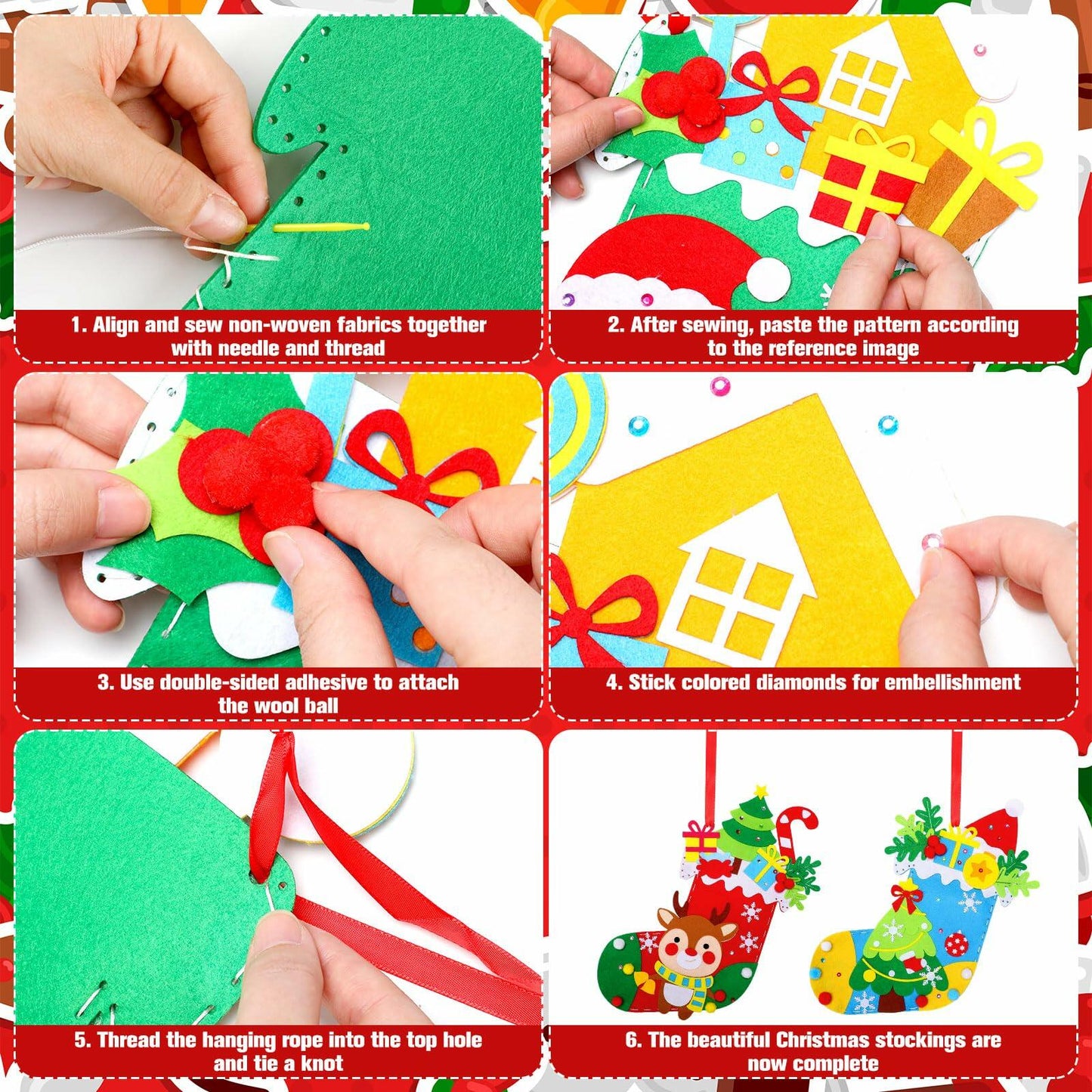 Geyoga Christmas Stocking Making Kit Felt Applique DIY 14 Inch Set of 4