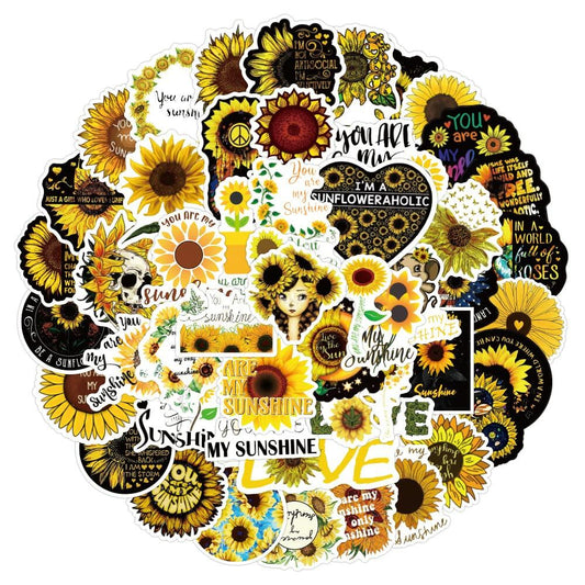 Funimost Sunflower Aesthetic Waterproof Stickers Pack 50pcs Yellow Vinyl
