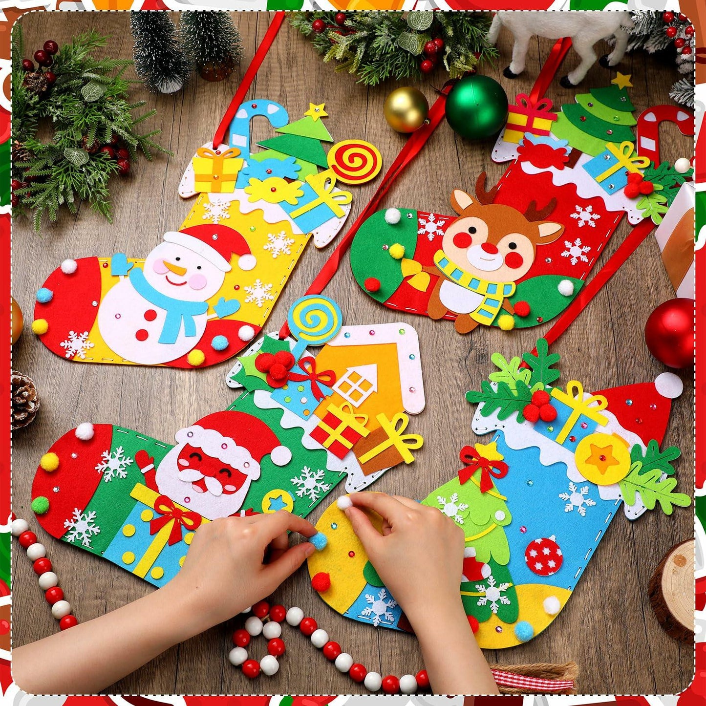 Geyoga Christmas Stocking Making Kit Felt Applique DIY 14 Inch Set of 4
