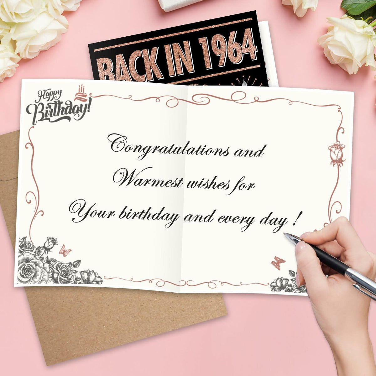 InstaDecor 60th Birthday Card for Women Jumbo 8x10 Inch Rose Gold