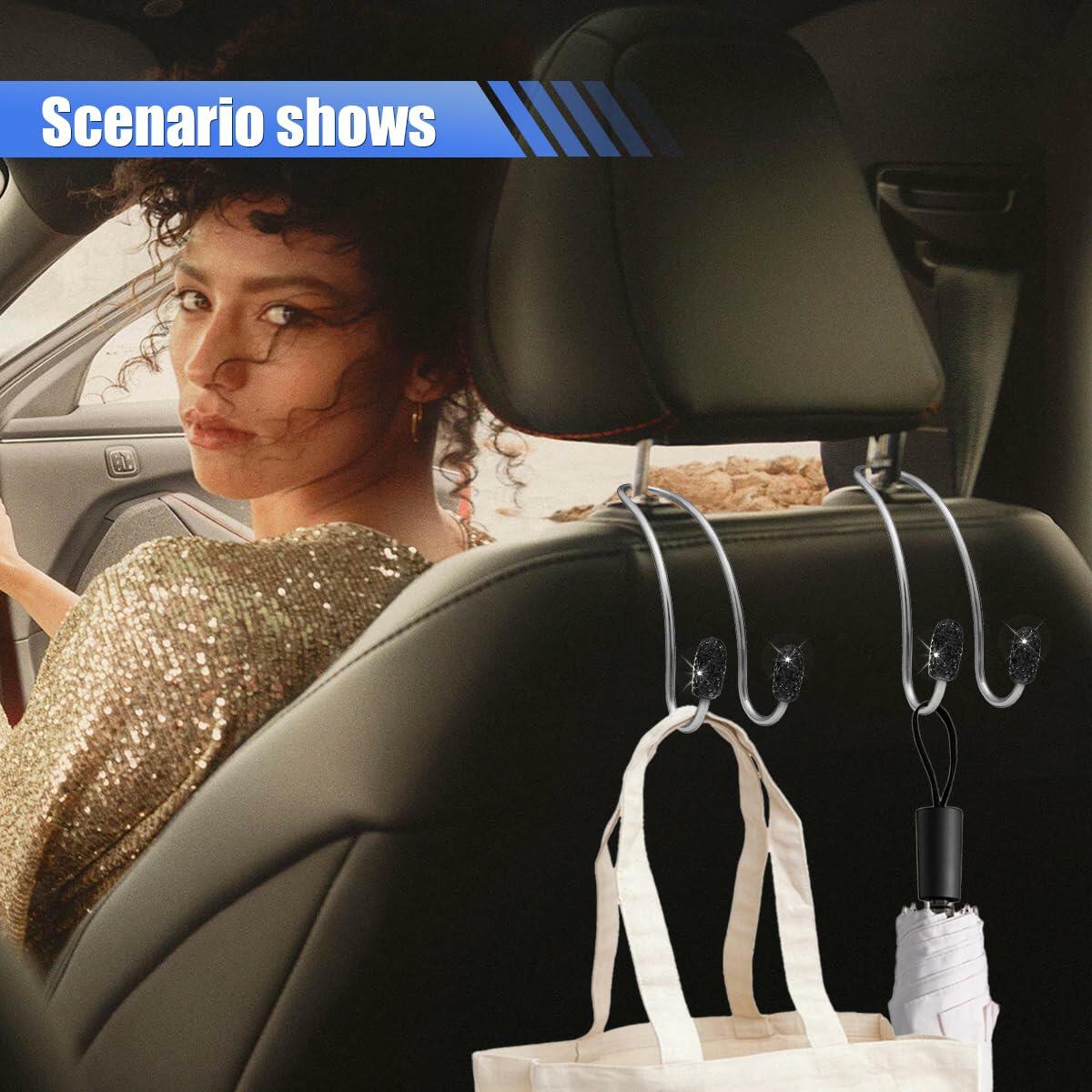 LAINLOY 2PCS Car Headrest Hook Hangers Stainless Steel Universal AB