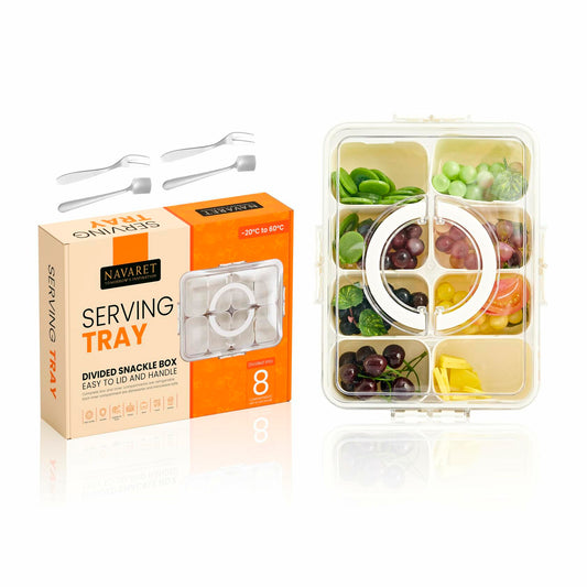 Snackle Box Divided Serving Tray with Lid & Handle 8 Compartments