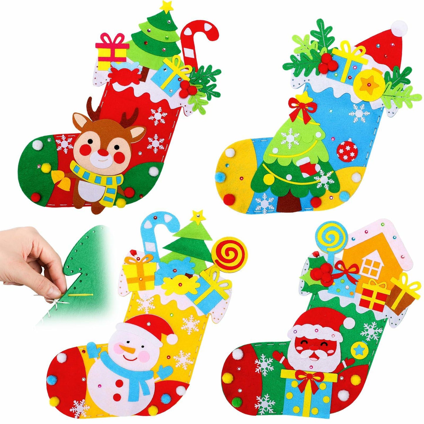 Geyoga Christmas Stocking Making Kit Felt Applique DIY 14 Inch Set of 4