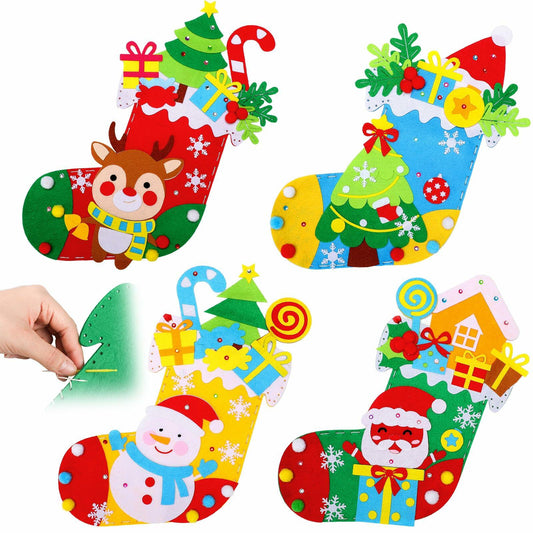 Geyoga Christmas Stocking Making Kit Felt Applique DIY 14 Inch Set of 4