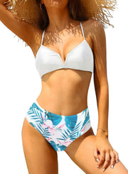 SHEKINI Women High Waist V-Wire Crossback Bikini Swimsuit Black Size L