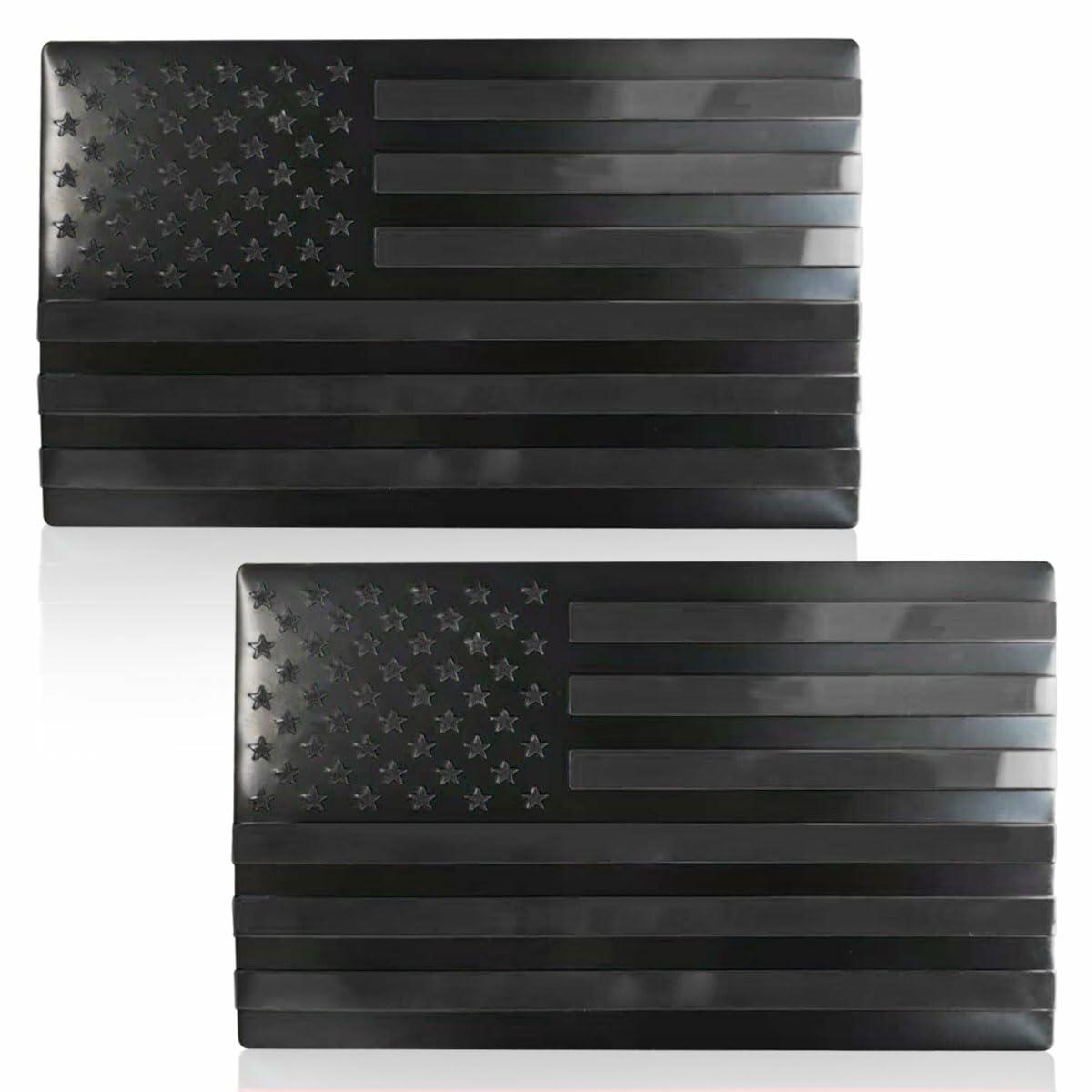 American Flag 3D Metal Car Stickers 5x3in Black Blue Emblem 2PCS