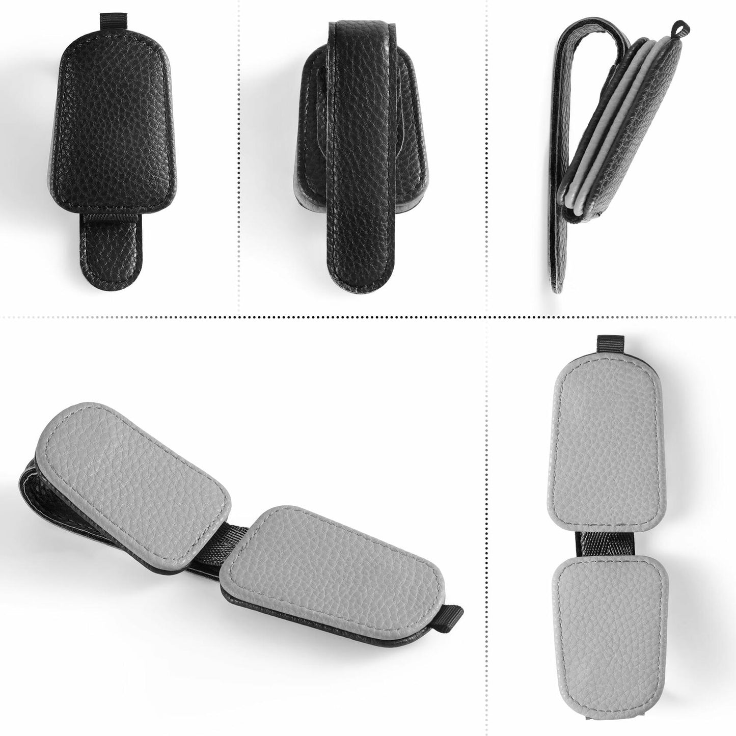 SINGARO Leather Magnetic Sunglasses Holder Clip Car Sun Visor Black-Gray