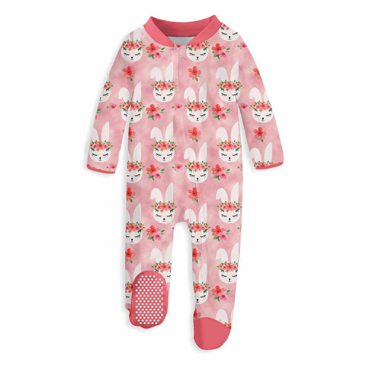 uideazone Baby Girl Bunny Footed Pajamas Pink Long Sleeve Pjs Size 9-12M
