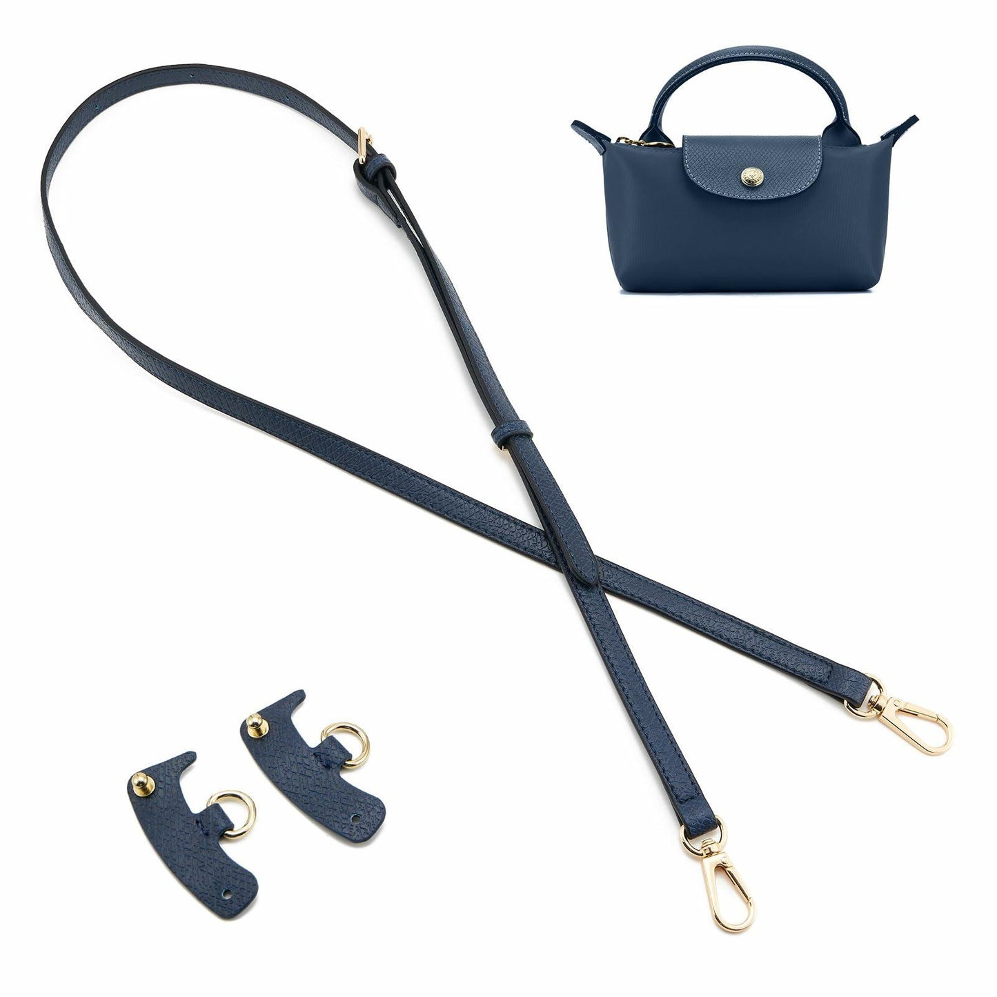 DEVPSISR Leather Adjustable Purse Strap for Longchamp Handbag Blue