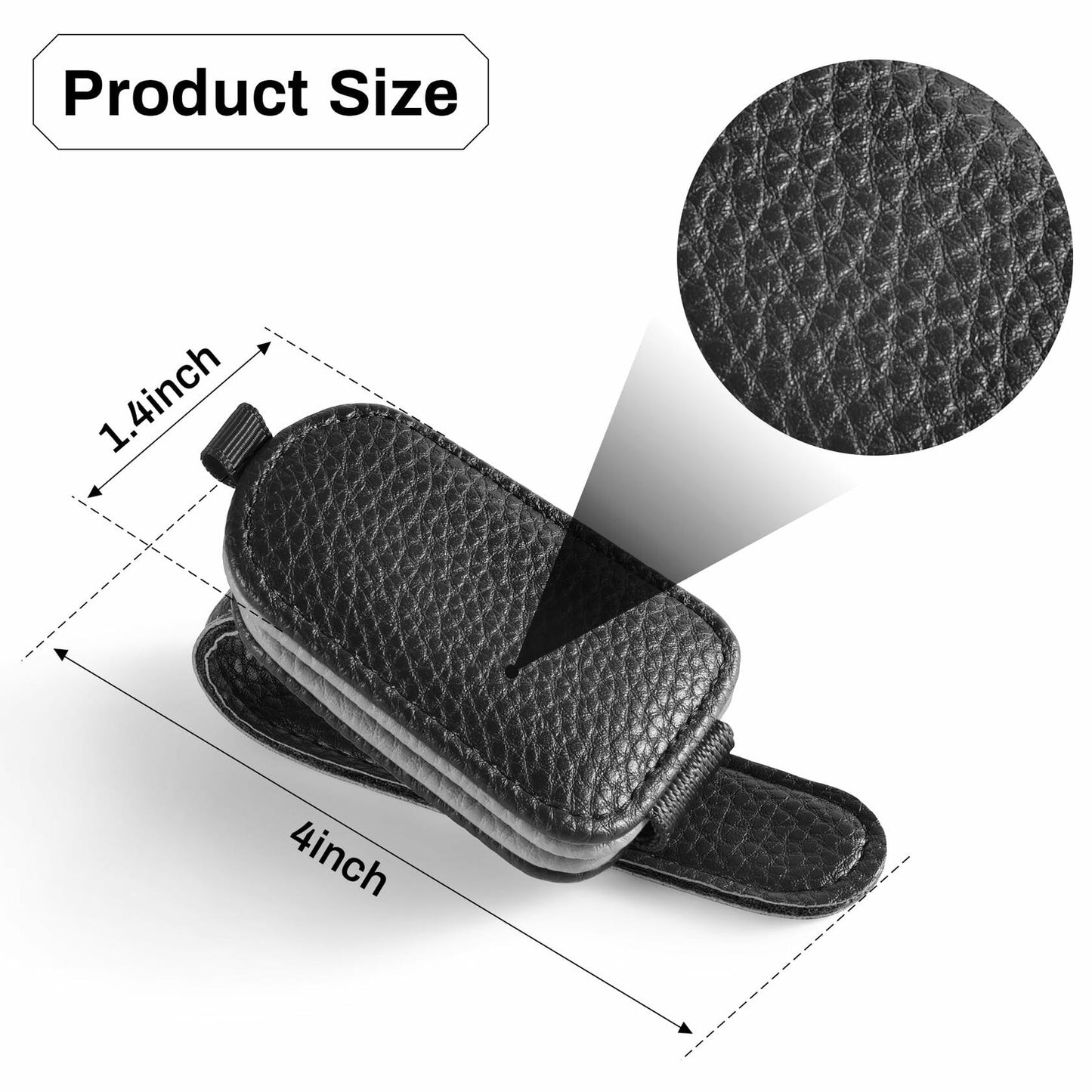 SINGARO Leather Magnetic Sunglasses Holder Clip Car Sun Visor Black-Gray