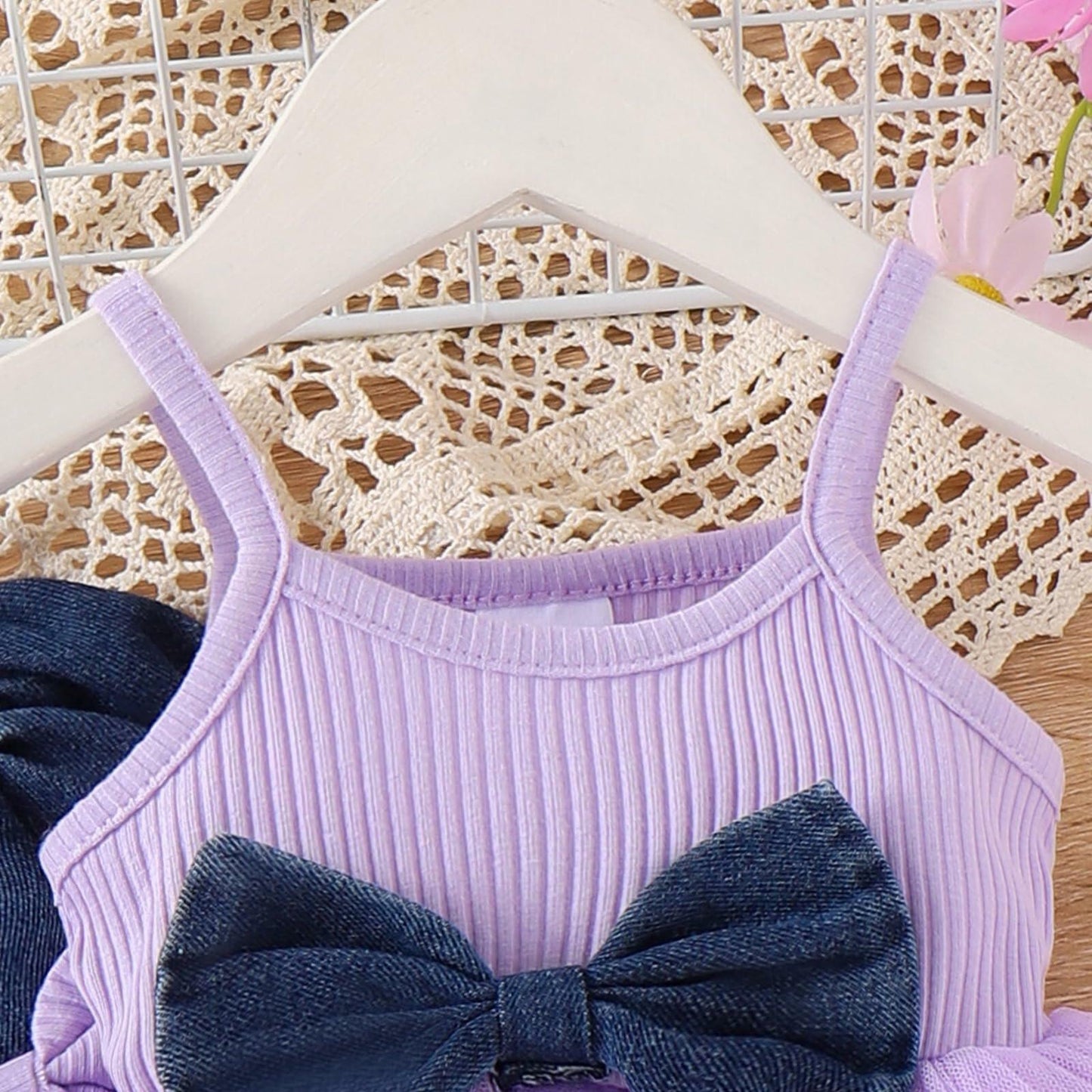 FOCICI Baby Girls Tulle Dress Denim Jacket Headband 3PC Set Purple Size 18-24M