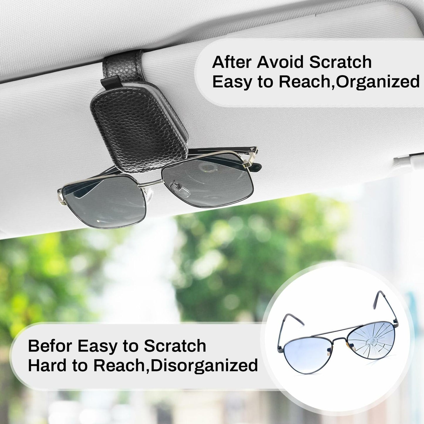 SINGARO Leather Magnetic Sunglasses Holder Clip Car Sun Visor Black-Gray