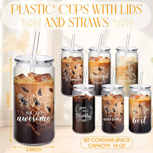 Yetene 6 Pcs 16oz Reusable Plastic Coffee Cups with Lid & Straw Praise