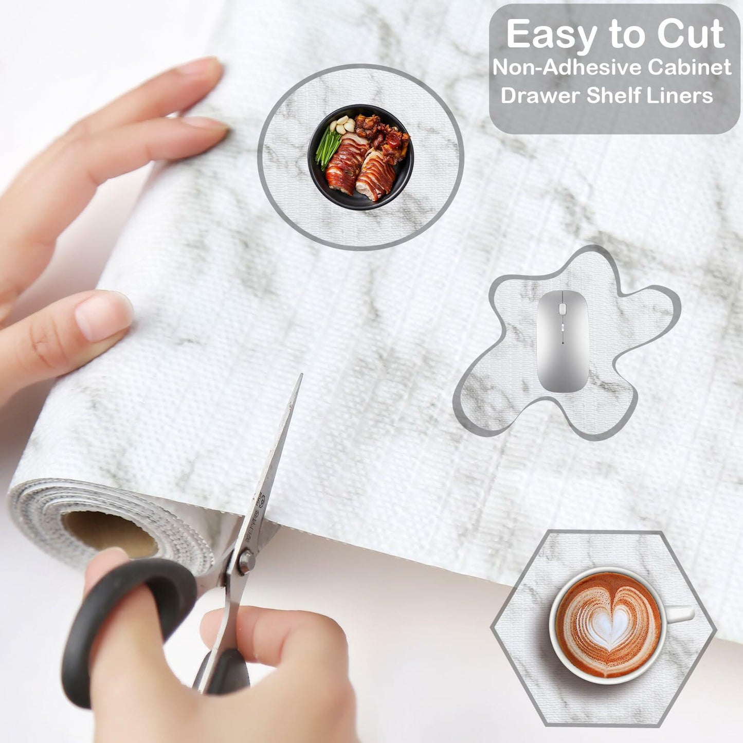 NCANBUS Shelf Liner Non-Slip Waterproof Marble 18in x 20ft Thick Strong Grip