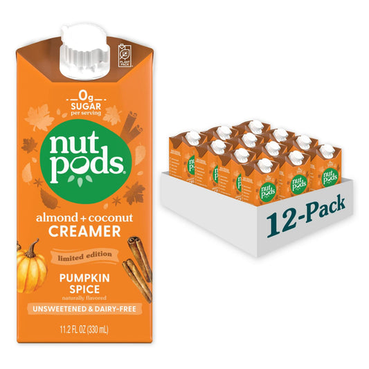 BestBy06/25 nutpods Pumpkin Spice Unsweetened Creamer Almond Coconut 12 Pack