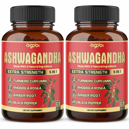 BestBy12/25 Ashwagandha 2 Pack 60 Caps 5in1 Formula Turmeric Rhodiola Black