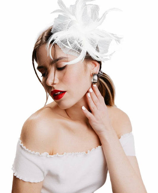 Kidukso Derby Hat Vintage Fascinator Headband Clip White