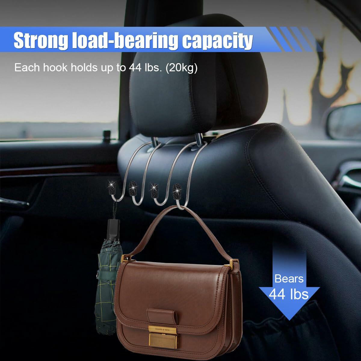 LAINLOY 2PCS Car Headrest Hook Hangers Stainless Steel Universal AB