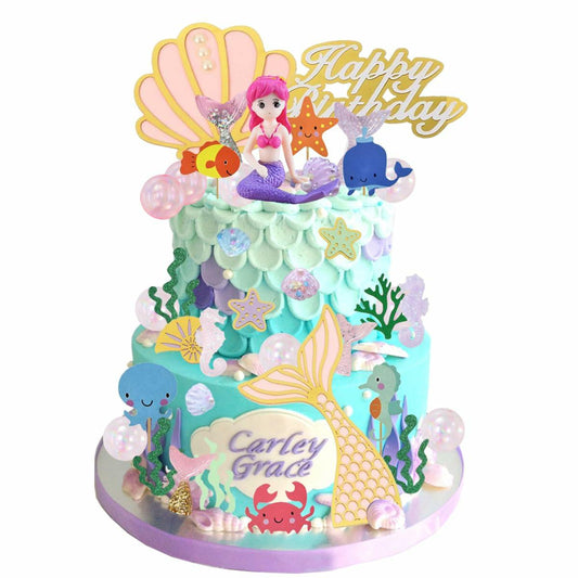LXASIY 40pcs Mermaid Cake Toppers Glitter Ocean Theme Birthday Party Decor