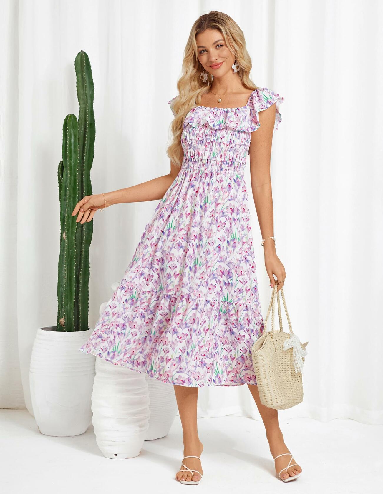 GRACE KARIN Women's Off Shoulder Floral Ruffle Midi Dress Rose Red Size XL