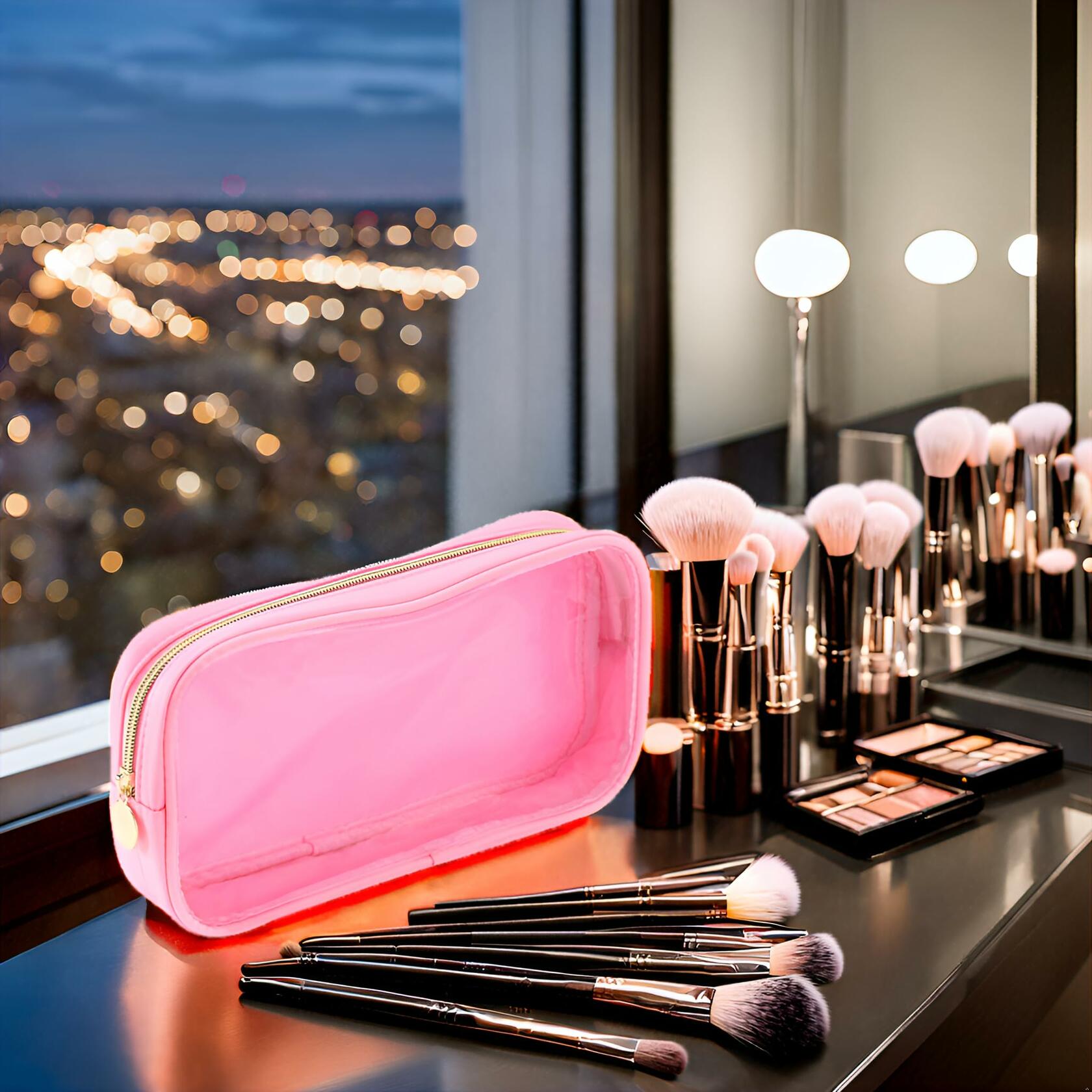 Nogsew Clear Waterproof Travel Makeup Bag Small Pink Zipper Organizer