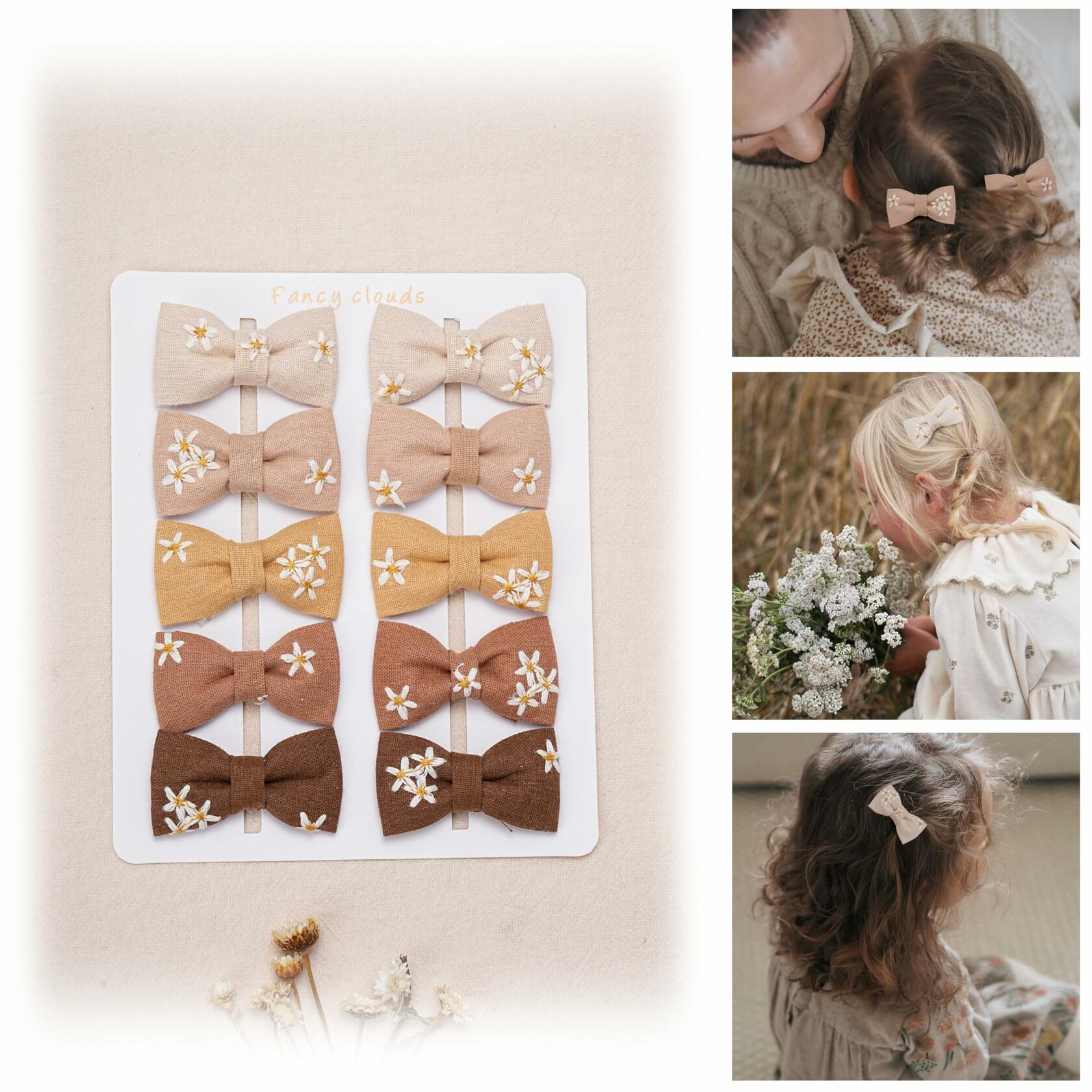 FANCY CLOUDS Baby Hair Clips 10 pcs Handmade Daisy Bows Barrettes Accessories