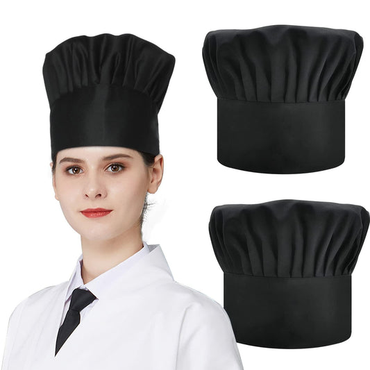 Andiker 2 Pcs Chef Hat Adjustable Elastic Cooking Cap Black Unisex Adult