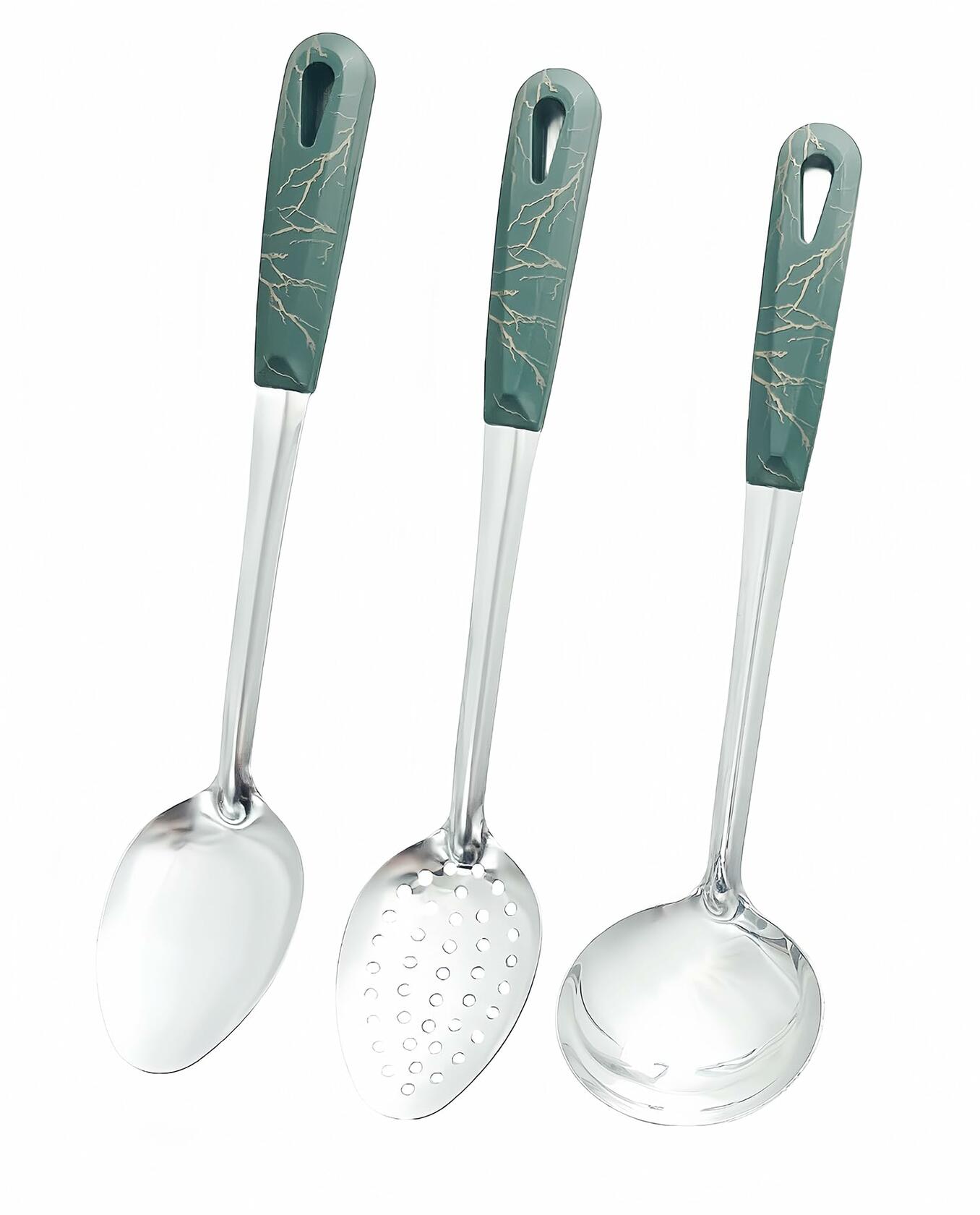 XIAOXGMALL Stainless Steel 3 Pc Serving Spoon Set White Slotted Ladle