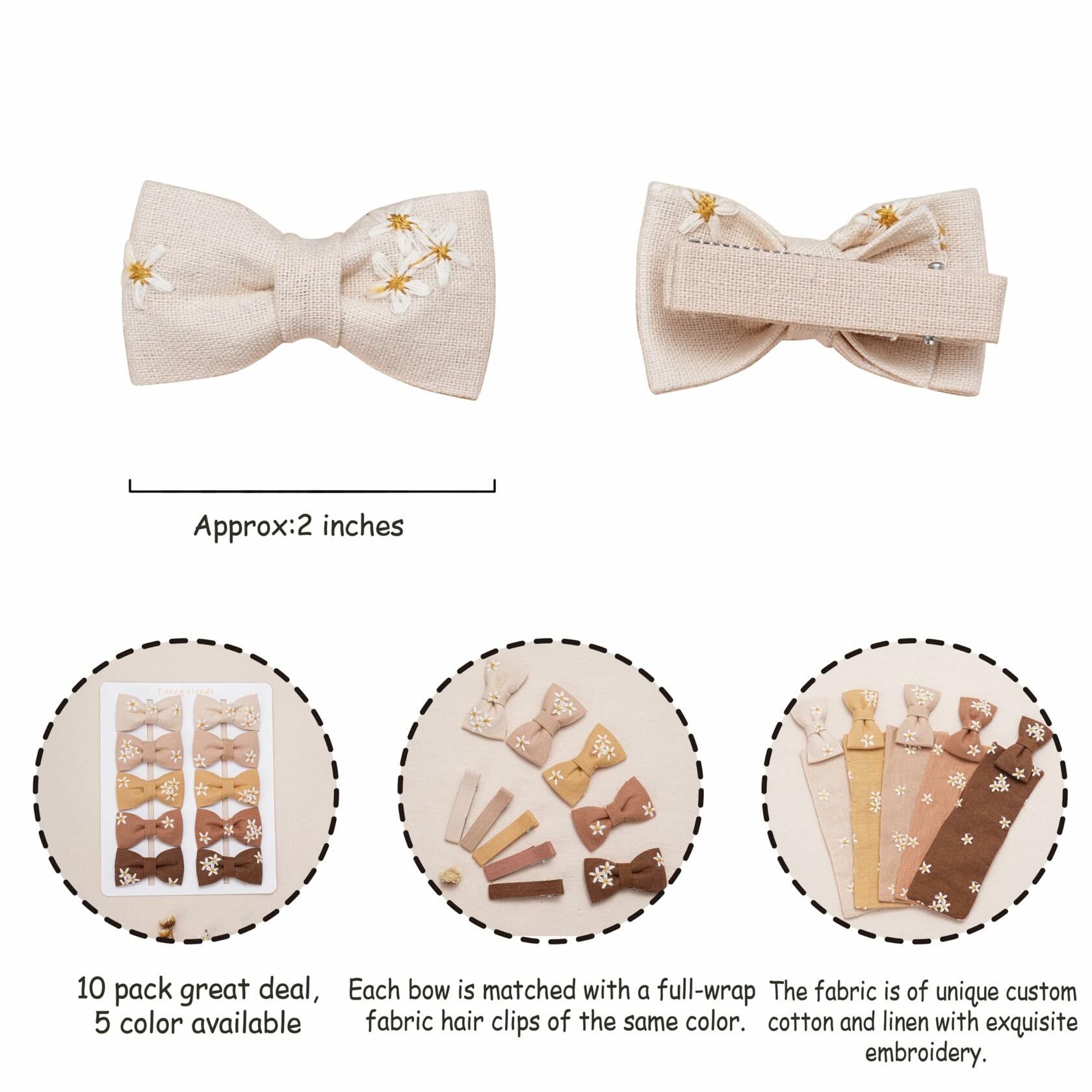 FANCY CLOUDS Baby Hair Clips 10 pcs Handmade Daisy Bows Barrettes Accessories