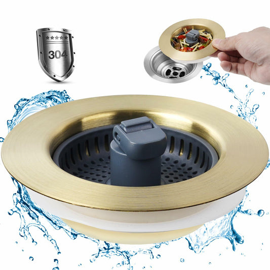 3-in-1 Kitchen Sink Drain Strainer Stopper Stainless Steel Chrome 3-1/2 Inch