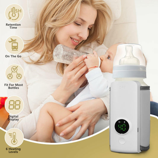 KOCASO Portable Baby Bottle Warmer USB Rechargeable Travel Milk Warmer 6 Levels