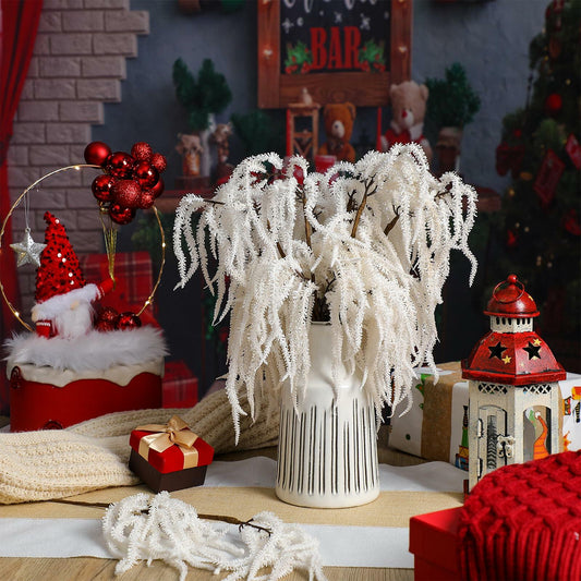Chuangdi 12 Pcs 16" Snowy Pine Branches Artificial Christmas Decor