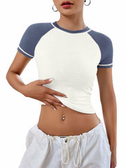 Women's Short Sleeve Crewneck Color White Slim Fit T Shirt Size L