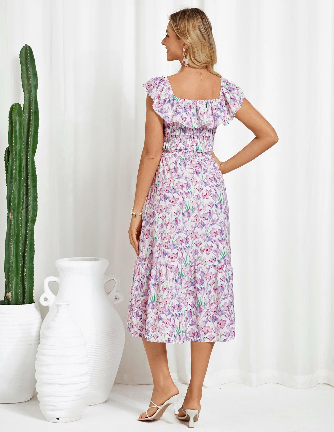 GRACE KARIN Women's Off Shoulder Floral Ruffle Midi Dress Rose Red Size XL