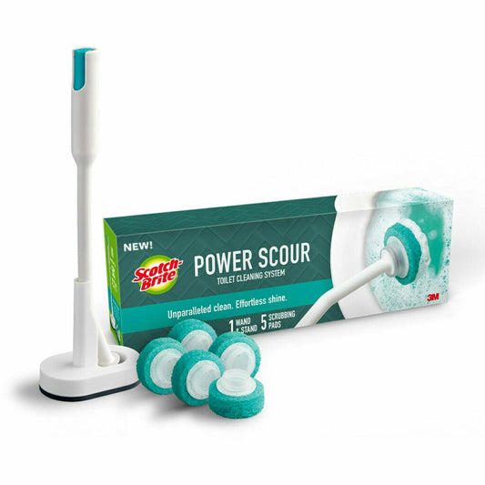 Scotch-Brite Power Scour Toilet Cleaning System with 1 Wand & 5 Pads Stand