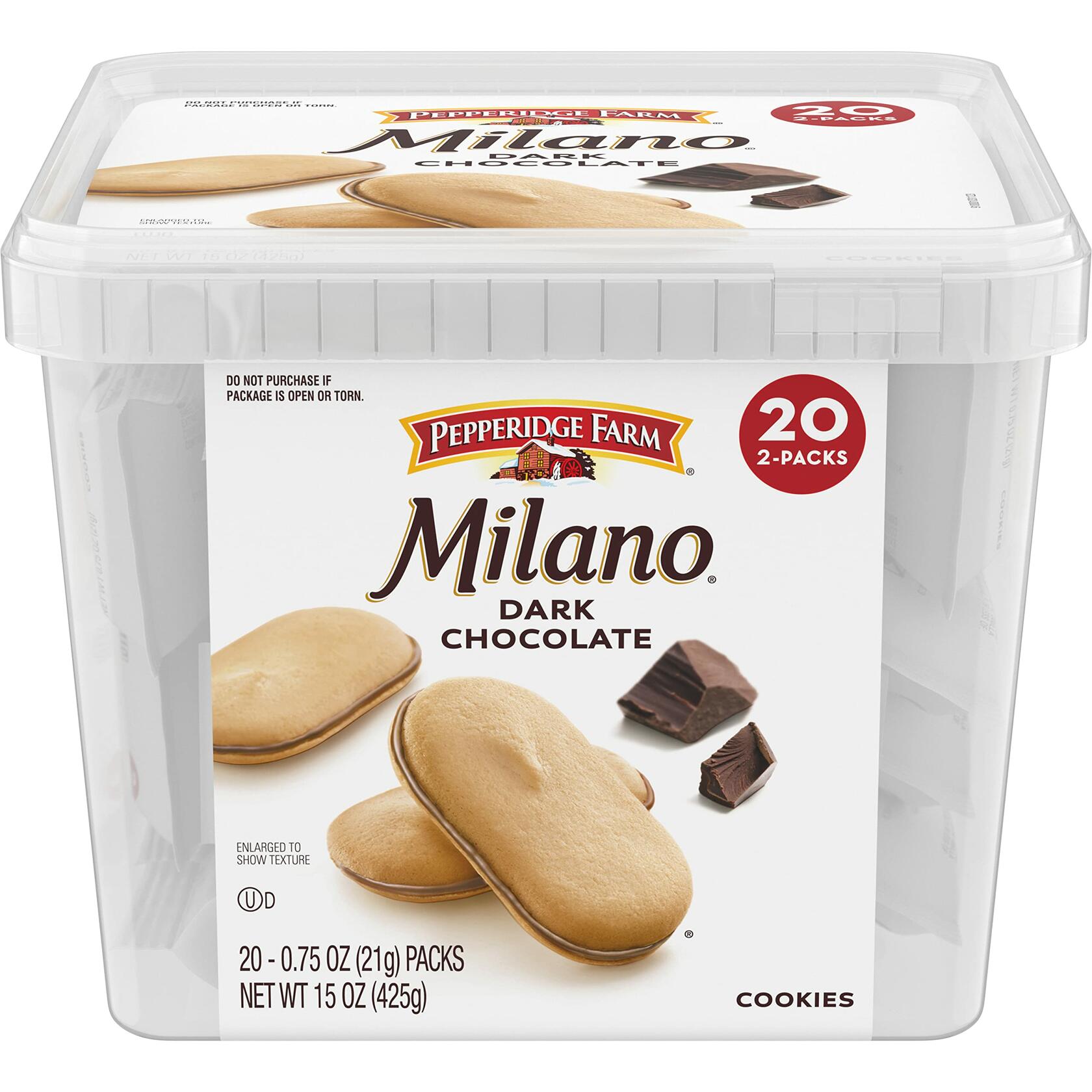BestBy06/25 Pepperidge Farm Milano Dark Chocolate Cookies 20 Packs 2 Cookies