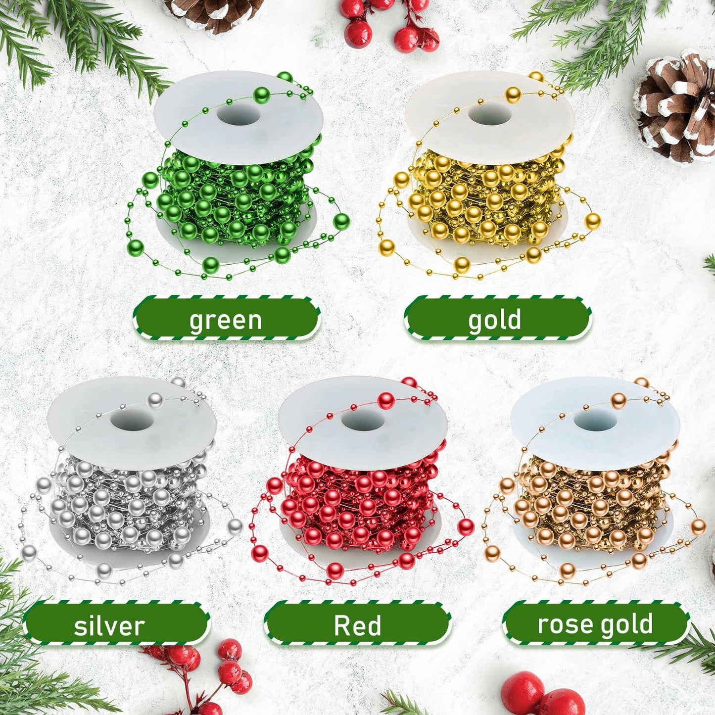 Ecally 250ft Plastic Beads Garland Chain Roll Mix Color DIY Decoration
